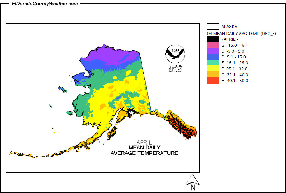 Alaska Climate Map for April Annual Mean Daily Average Temperature